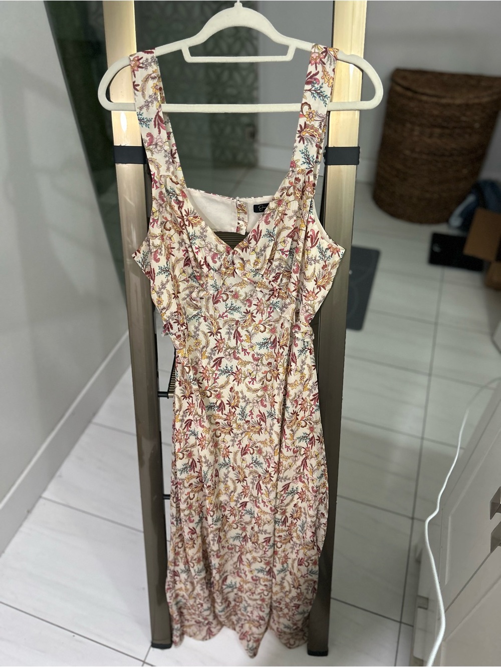 Jessica Simpson Cream Floral Maxi Dress with Multicolor Print